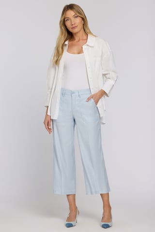 Wide Leg Cargo Capri Pants In Stretch Linen