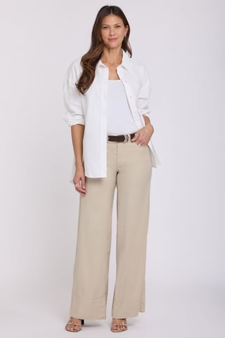 5 Pocket Wide Leg Trouser In Stretch Linen With Super High Rise