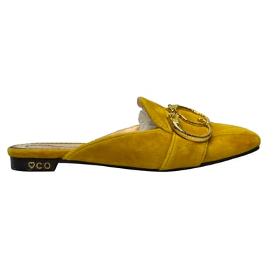 Charlotte Olympia Buckle Detail Mules in Yellow Velvet