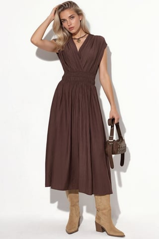 Textured V-Neck Midi Dress