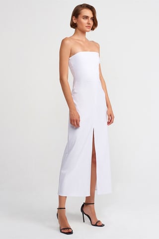 Strapless Fitted Midi Dress With Slit