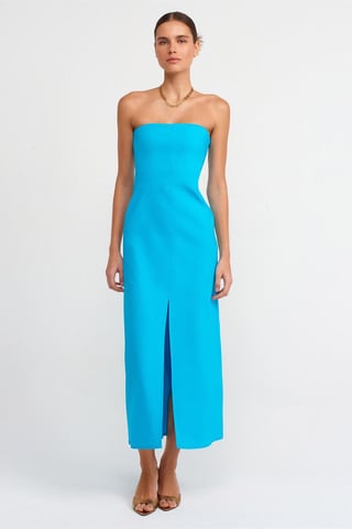 Strapless Aansluitende Midi-jurk met Splits