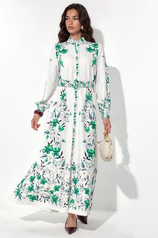 Floral Belted Maxi Shirt Dress