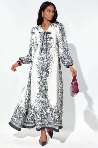 Printed V-neck Maxi Dress With Tie Detail