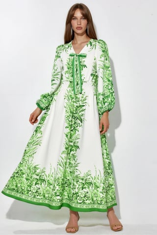 Printed V-neck Maxi Dress With Tie Detail