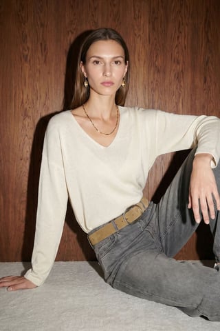 Women's V-neck Ribbed Knit Sweater