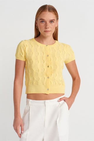 Women's Cropped Jacquard Button Cardigan