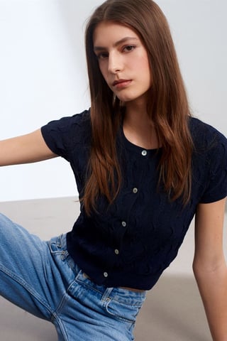 Women's Cropped Jacquard Button Cardigan