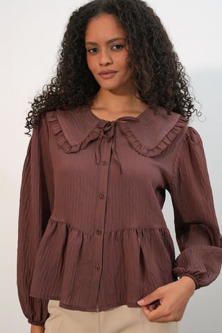 Dames Viscose-mix Blouse Met Baby Kraag