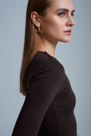 Slim Fit Long Sleeve Crew Neck Blouse