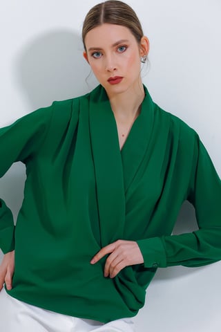 Shawl Collar Loose Fit Blouse