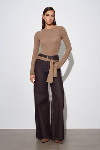 Women’s Ribbed Boat Neck Long-Sleeve Blouse