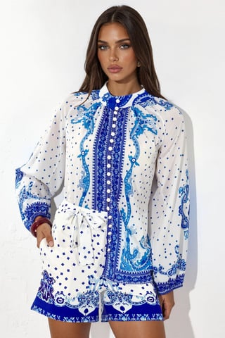 Paisley Woven Playsuit With Tie Detail