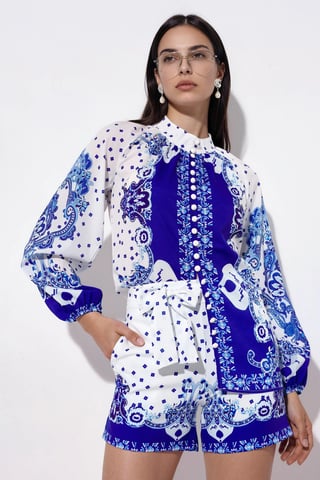 Paisley Woven Playsuit With Tie Detail
