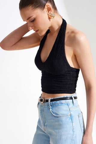 Women’s Lace Halterneck Crop Blouse
