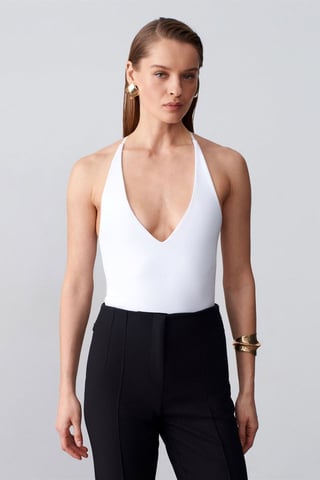 Slim Fit Cut-Out Halter Bodysuit