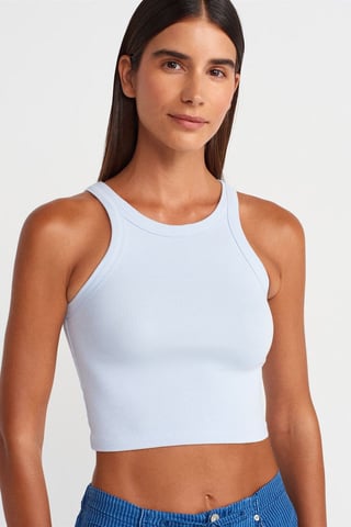 Ribbed Cotton-blend Sleeveless Crop Top