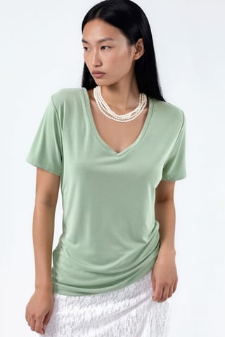 V-Neck Short Sleeve Modal Blouse