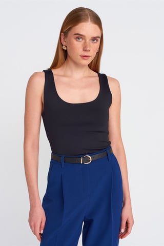 Ärmlös Blus i Slim Fit med Fyrkantig Halsringning