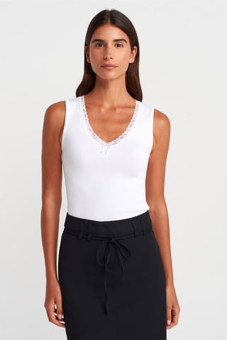 Sleeveless Lace Ribbed V-neck Blouse