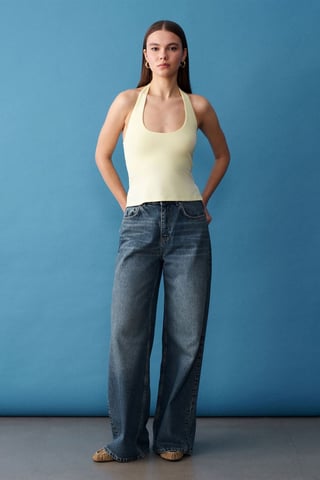 Halterneck Cut-Out Slim Fit Blouse