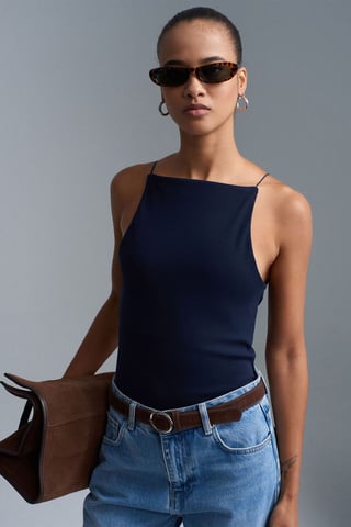 Slim-Fit Halterneck Jersey Blouse