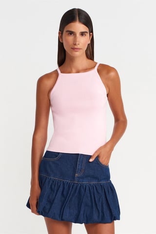 Slim Fit Halter Knit Blouse With Bow Detail