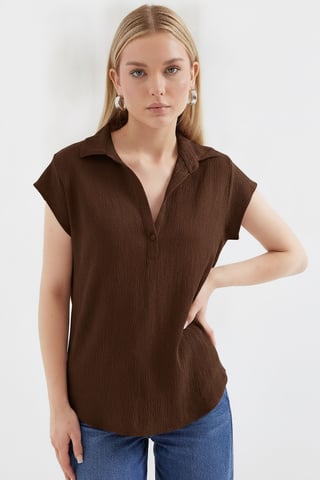 Texturerad ärmlös polo-blus