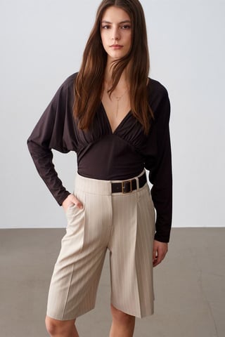 High-Waist Striped Tailored Shorts With Belt