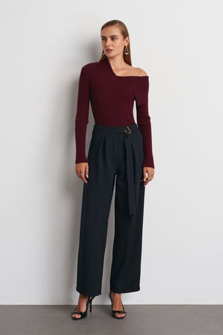 High-Waist Wide-Leg Crepe Trousers