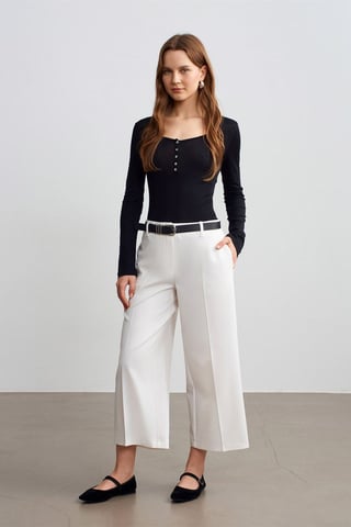 High-Waist Belted Crepe Culottes