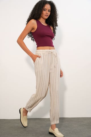 Striped Linen-blend Jogger Pants