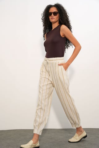 Striped Linen-blend Jogger Pants
