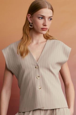 Striped V-neck Woven Waistcoat