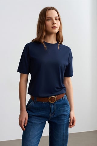 Dam T-shirt med rund hals i bomull