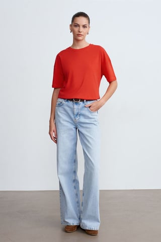 Dam T-shirt med rund hals i bomull