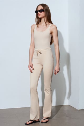 Mid-Waist Flare Jersey Pants With Drawstring