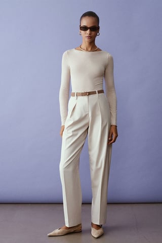 Belted Straight-Leg Crepe Trousers