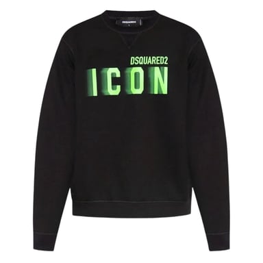 Dsquared2 Icon - Svart Tröja Med Suddig Limefärgad Logotyp Och Rund Halsringning