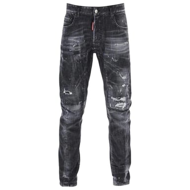 Dsquared2 Tidy Biker Jeans, Gedragen En Vervaagde Stijl, Zwarte Jeans