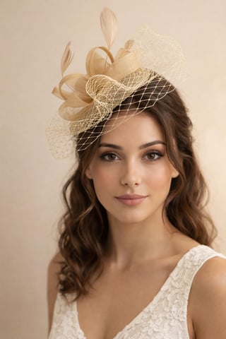 Bow Feather & Net Disc Fascinator in Gold
