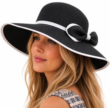 Ladies Wide Brim Foldable Sun Hat Adjustable Summer Beach Hat in Black