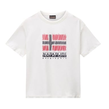 Napapijri Childrens/Kids Adige Flag Crew Neck T-Shirt (White/Red)