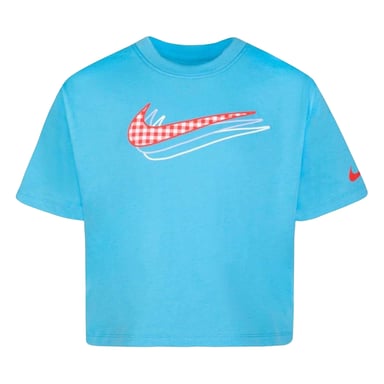 Nike Girls Icon Gingham Boxy T-Shirt (Baltic Blue)