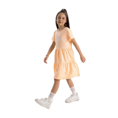 Minoti Girls Text Tiered Hem Short-Sleeved Dress (Orange)