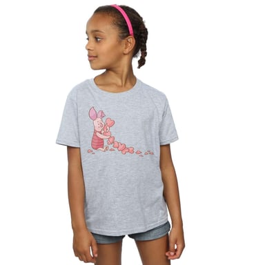 Disney Girls Winnie The Pooh Piglet Chain Of Hearts Cotton T-Shirt (Sports Grey)