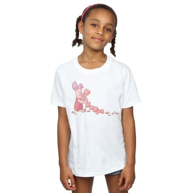 Disney Girls Winnie The Pooh Piglet Chain Of Hearts Cotton T-Shirt (White)