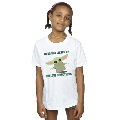 Star Wars Girls The Mandalorian Grogu Does Not Listen Cotton T-Shirt (White)