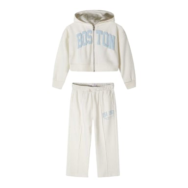 Minoti Girls Text Cropped Wide Leg Hoodie And Joggers Set (White)