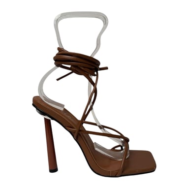 Chic Womens/Ladies Leather Stiletto Heel Sandals (Brown)